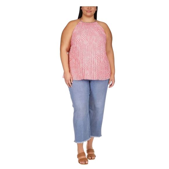 Michael Kors Zebra Pleated Chain Pink and White Halter Neck Top Size 1X - Picture 2 of 6